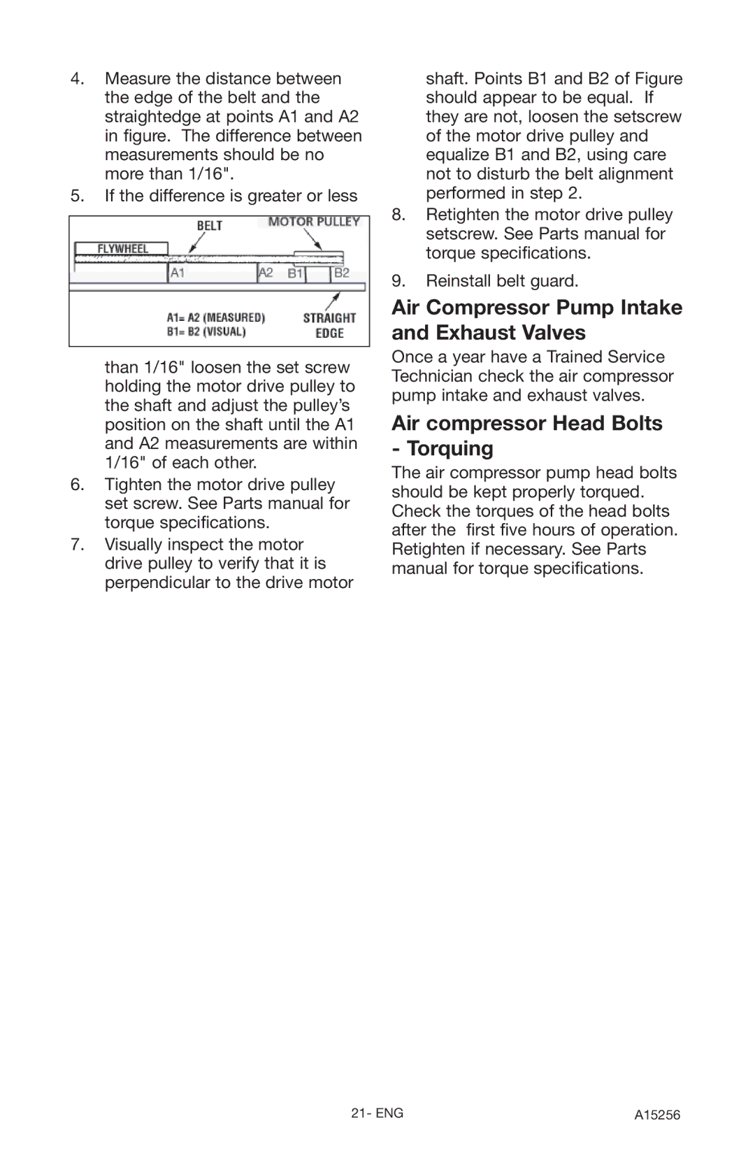 Craftsman A15256, 919.728001 owner manual Air Compressor Pump Intake and Exhaust Valves 