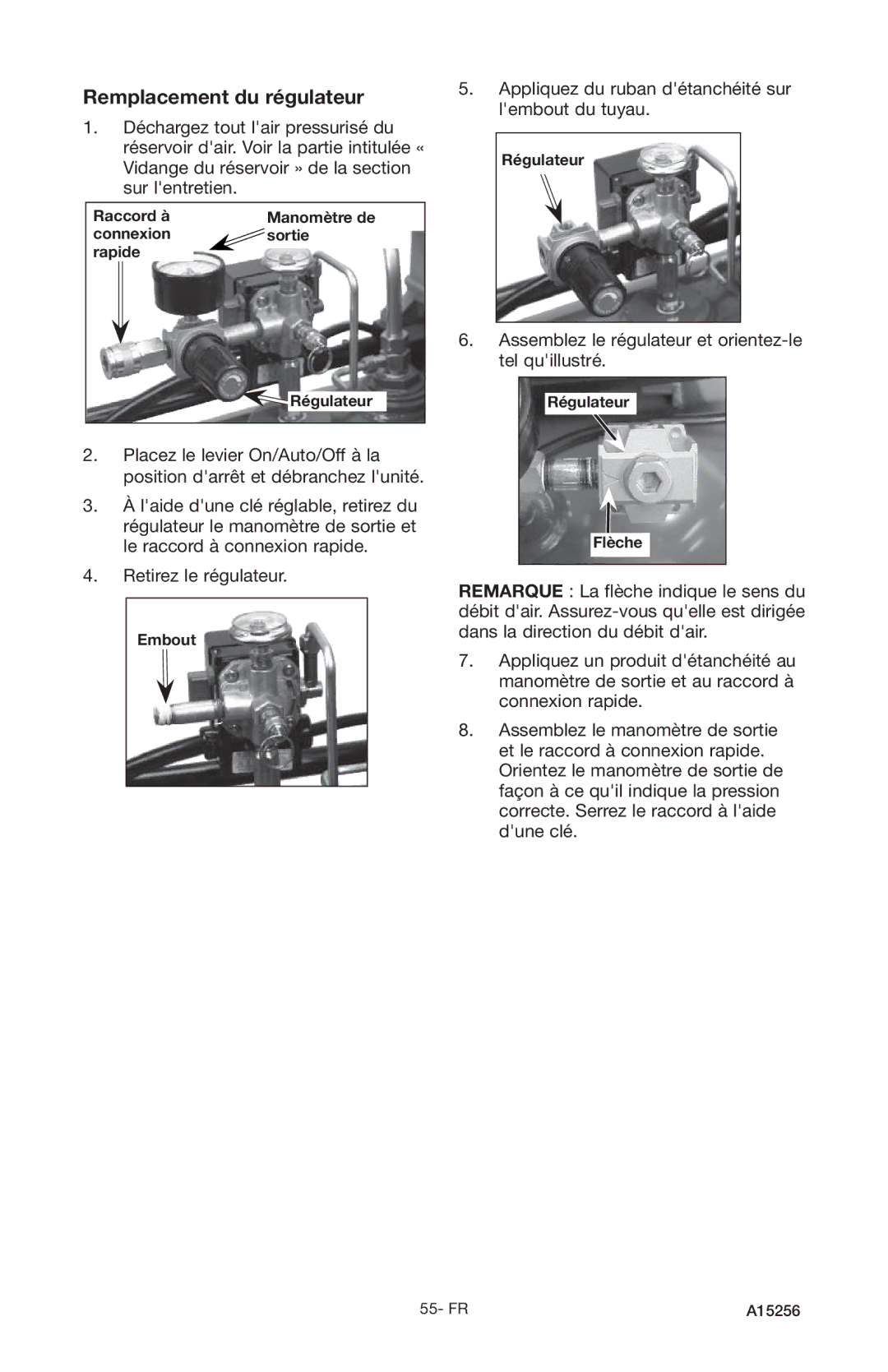 Craftsman 919.728001, A15256 owner manual Remplacement du régulateur 