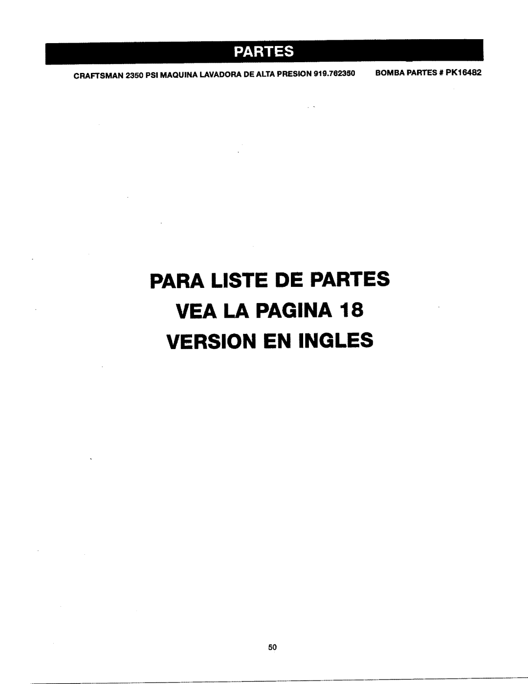 Craftsman 919.76235 owner manual Para Liste DE Partes VEA LA Pagina Version EN Ingles 