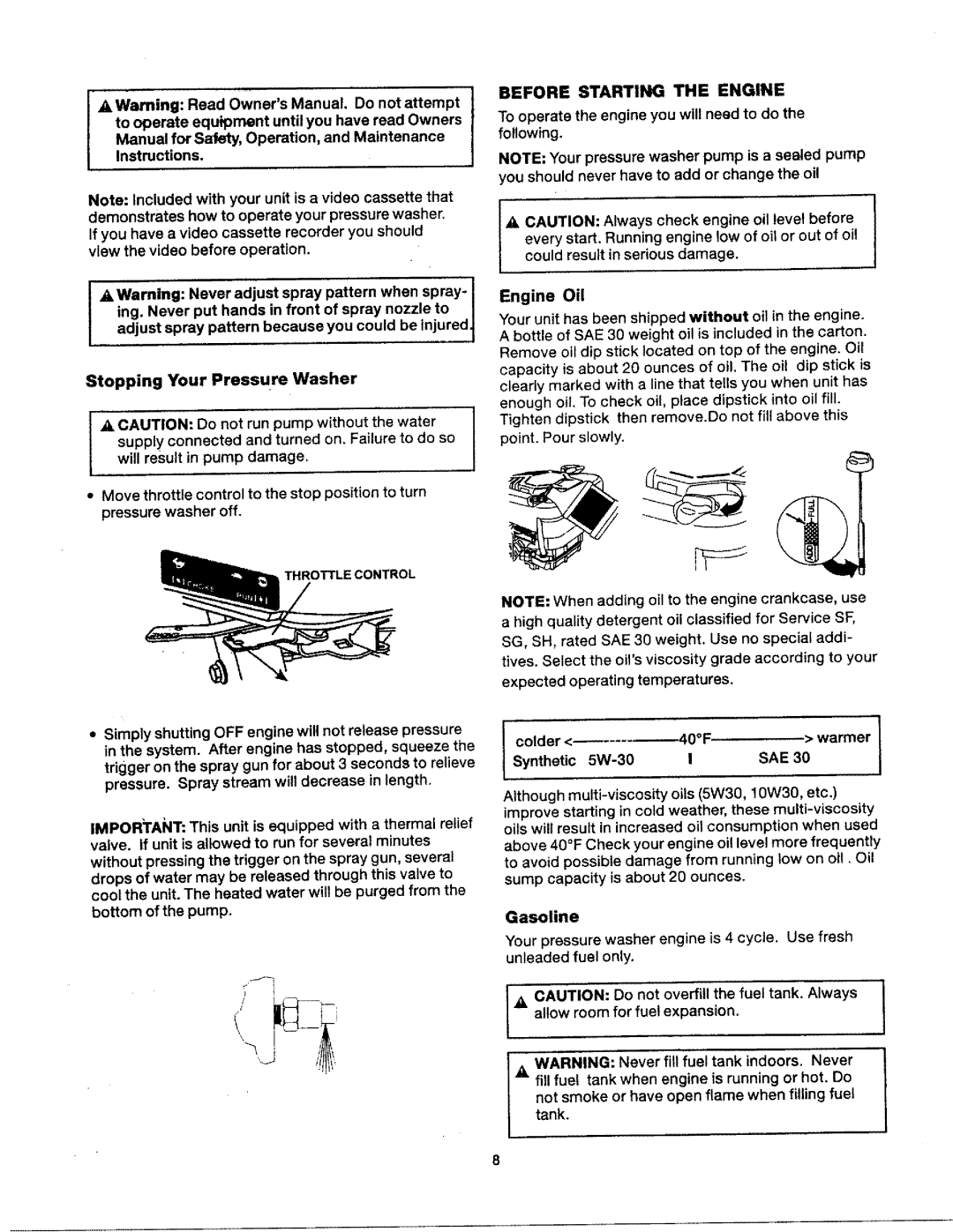 Craftsman 919.76235 Before Starting the Engine, To operate the engine you will need to do, Allow room for fuel expansion 