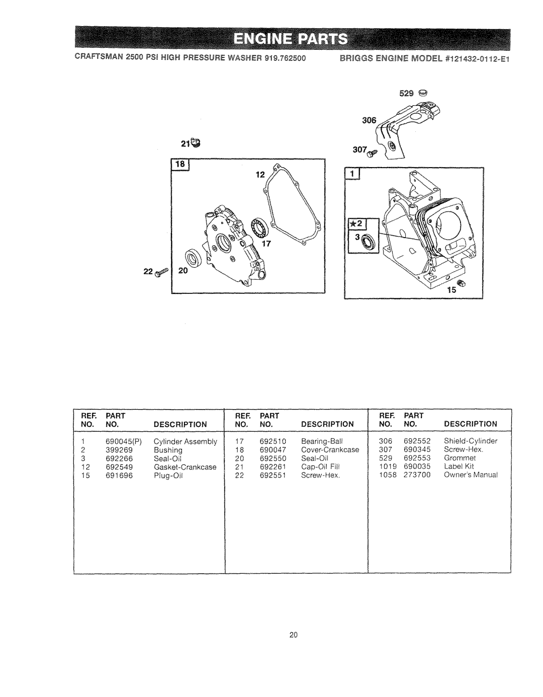 Craftsman 919.762500 manual Part Description 