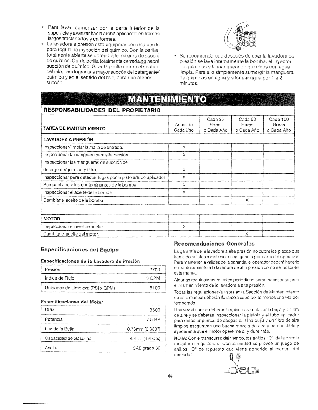Craftsman 919.762500 manual Responsabil|Dades, DEL PROPtlETARIO, Tarea De Mantenimiento, _a Lavadora de, P_es_6_ 