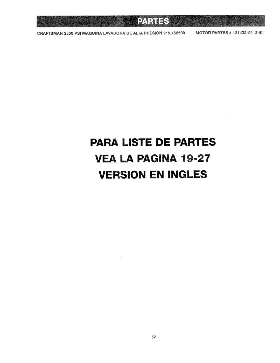 Craftsman 919.762500 manual Para De Pa A La Ina, Version En Ingles 