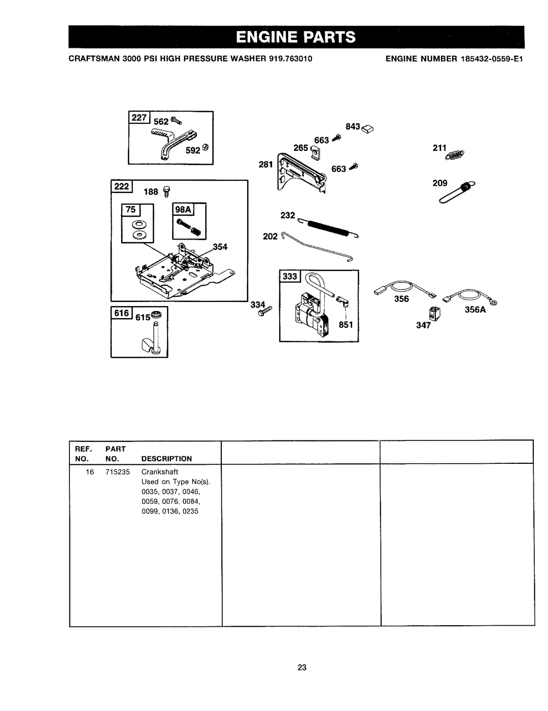 Craftsman 919.763010 owner manual 843Q 663 211 281, 232 202 356A 347 