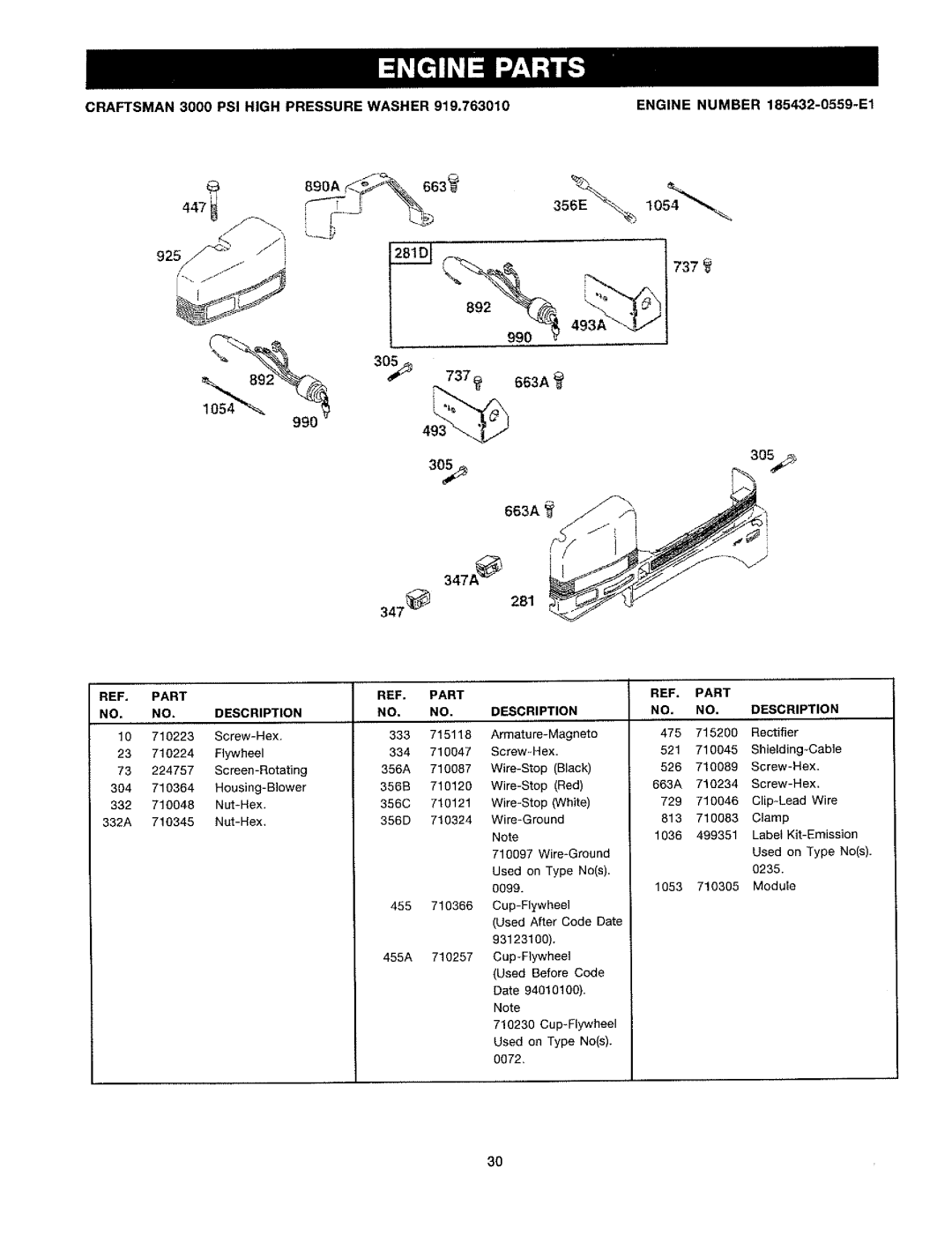 Craftsman 919.763010 owner manual Flywheel 