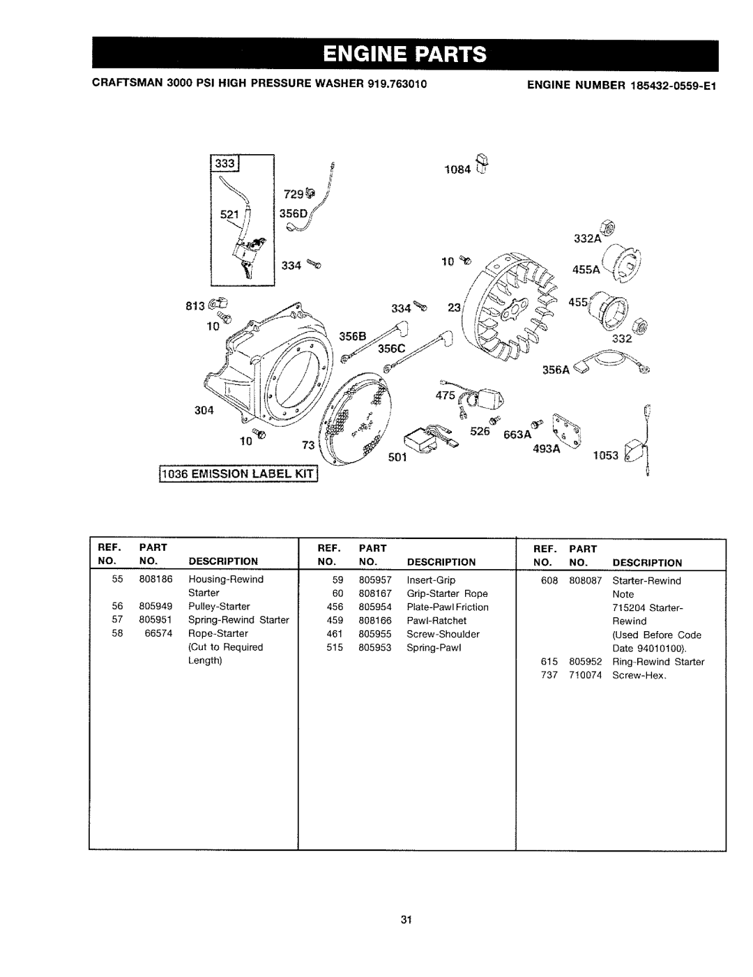 Craftsman 919.763010 owner manual T1036 Emission Label KIT f 