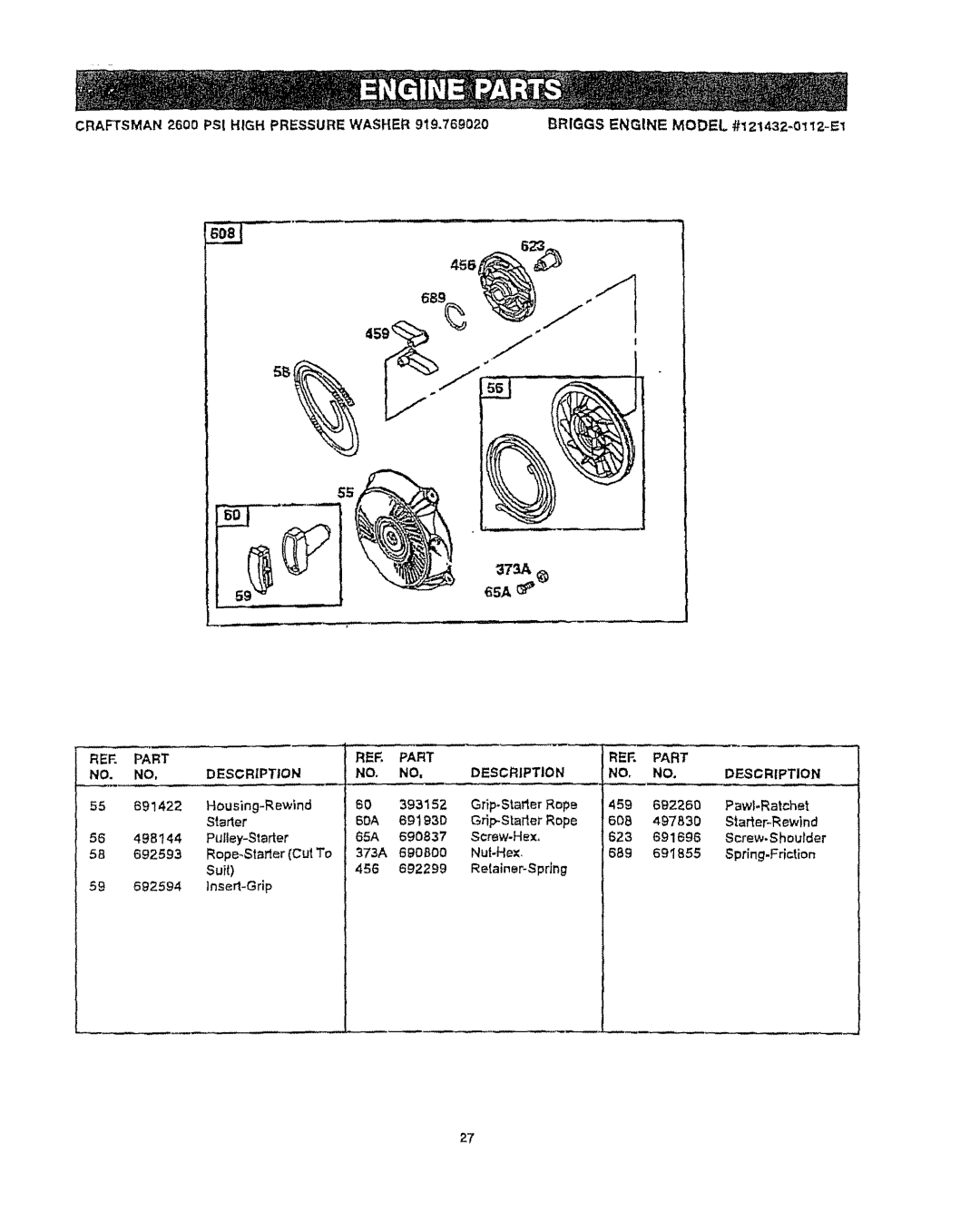 Craftsman 919.76902 manual 373A, Briggs Engine Model #121432012-E1 