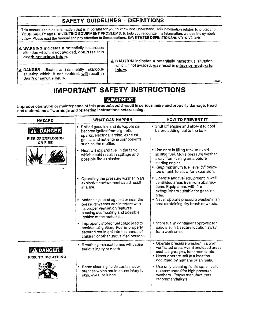 Craftsman 919.76902 manual Hazard, Or Fire What can Happen, HOW to Prevent IT, Risk to Breathing, Cause 