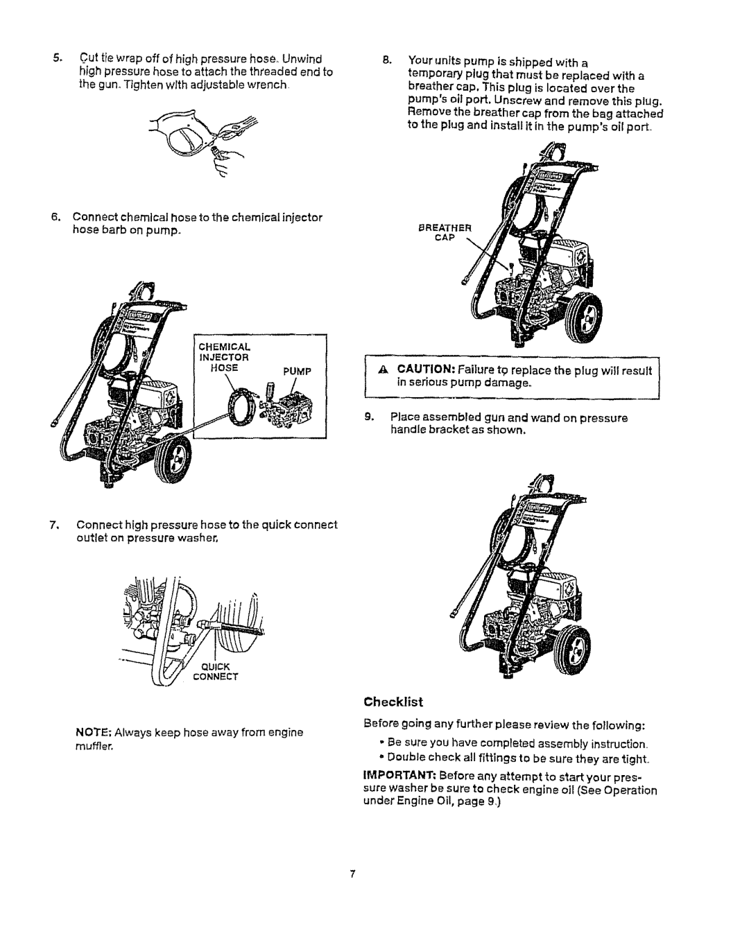 Craftsman 919.76902 manual AUTION: Failure t_-replace the plug will result, Checklist 