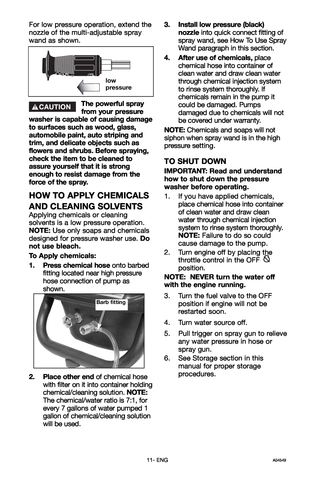 Craftsman 919.769063 owner manual How To Apply Chemicals And Cleaning Solvents, To Shut Down 