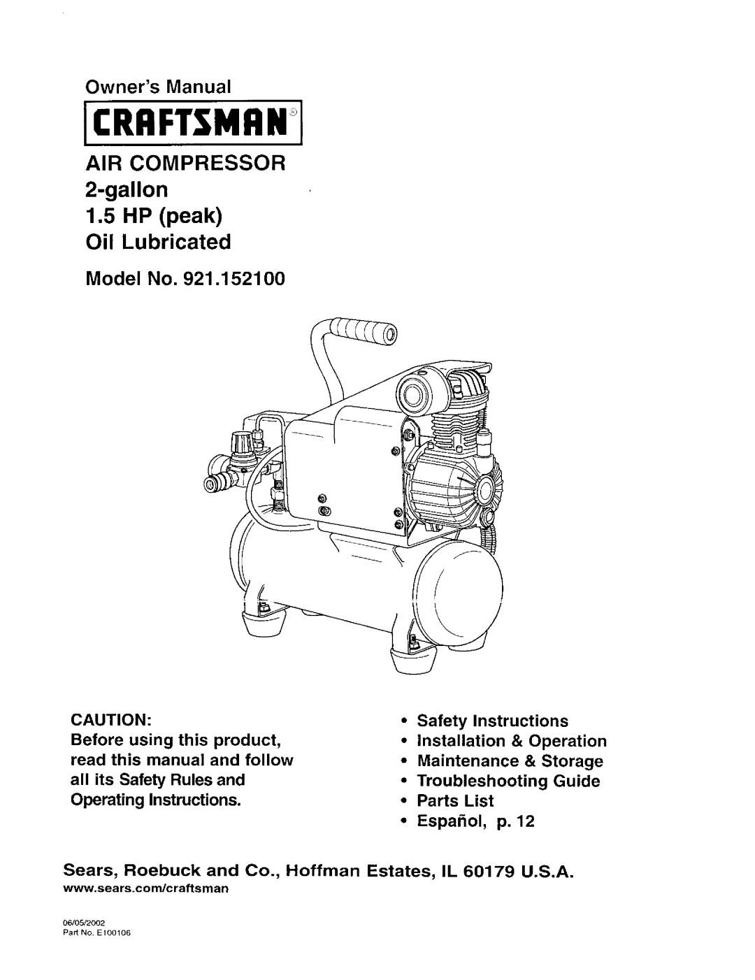 Craftsman 921.1521 owner manual Crrftsmr 