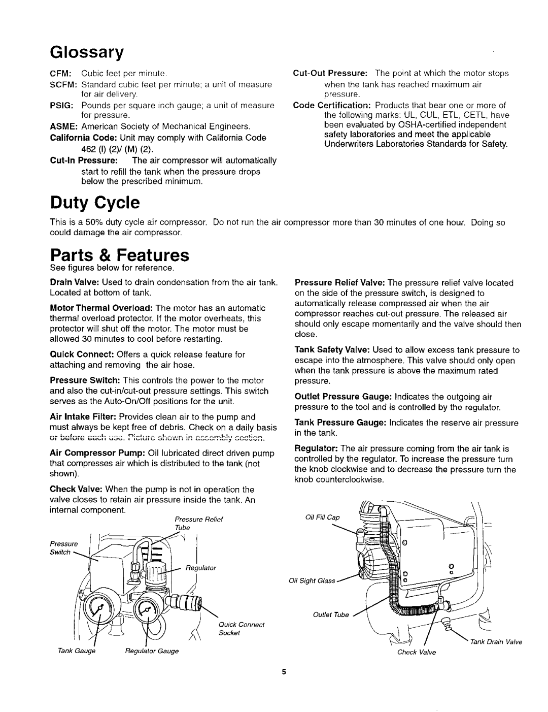 Craftsman 921.1521 owner manual Duty Cycle, Glossary 