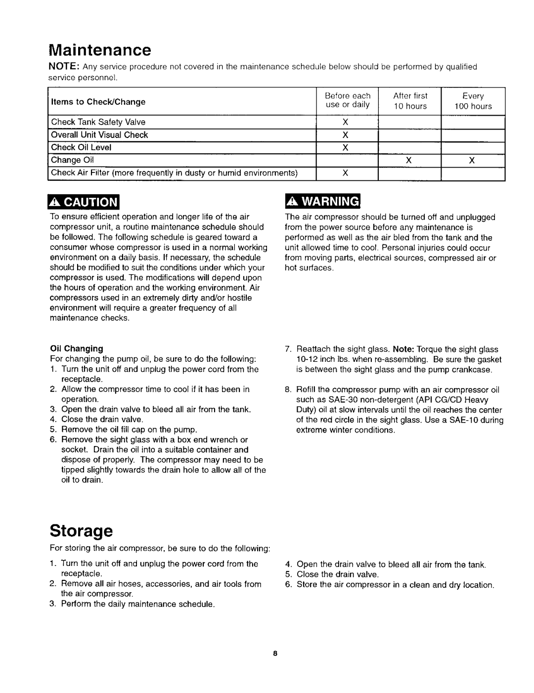 Craftsman 921.1521 owner manual Storage, Maintenance 