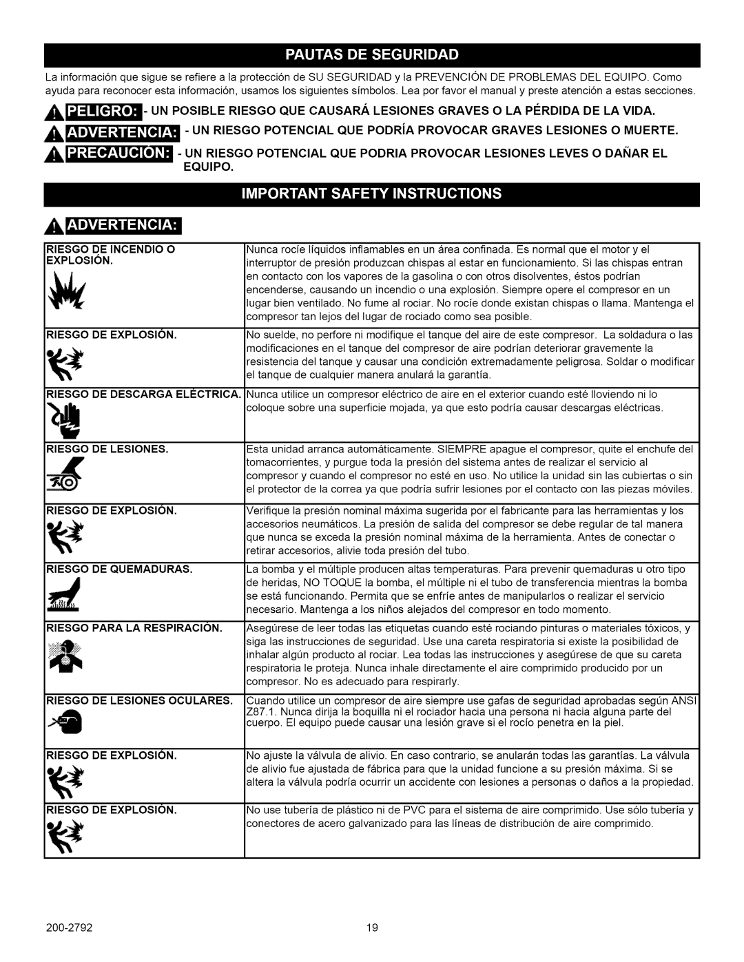 Craftsman 921.16475, 921.16474 owner manual Riesgo DE Explosion 