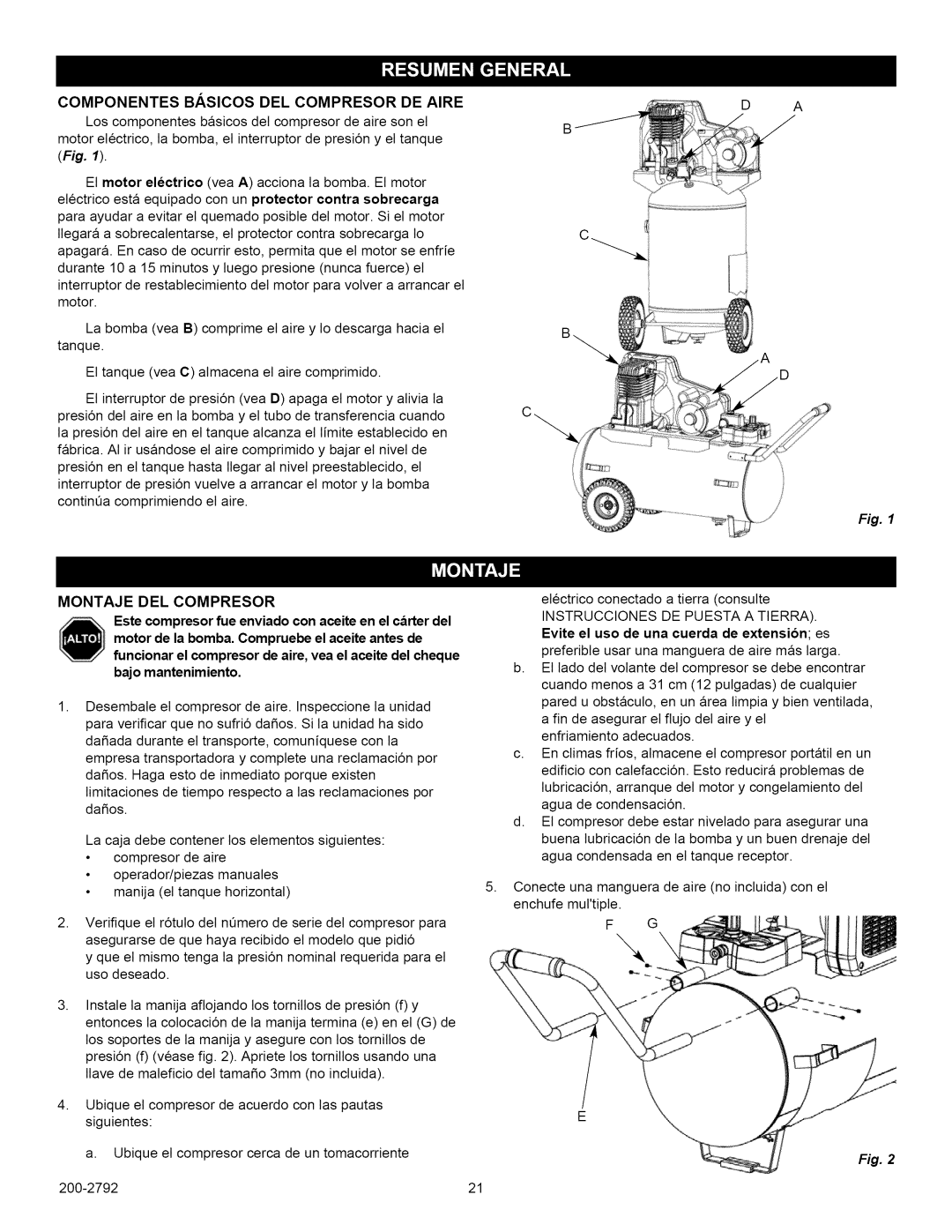 Craftsman 921.16475, 921.16474 owner manual Componentesbasicos DEL Compresor DE Aire, Montaje 