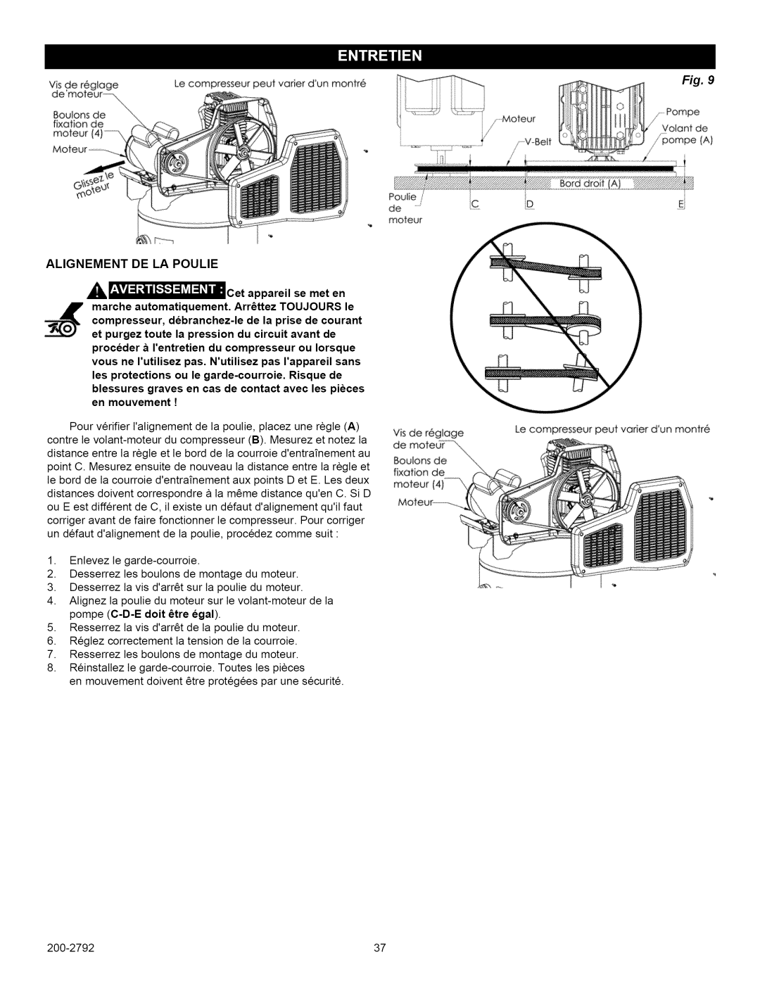 Craftsman 921.16475, 921.16474 owner manual Alignement DE LA Poulie 