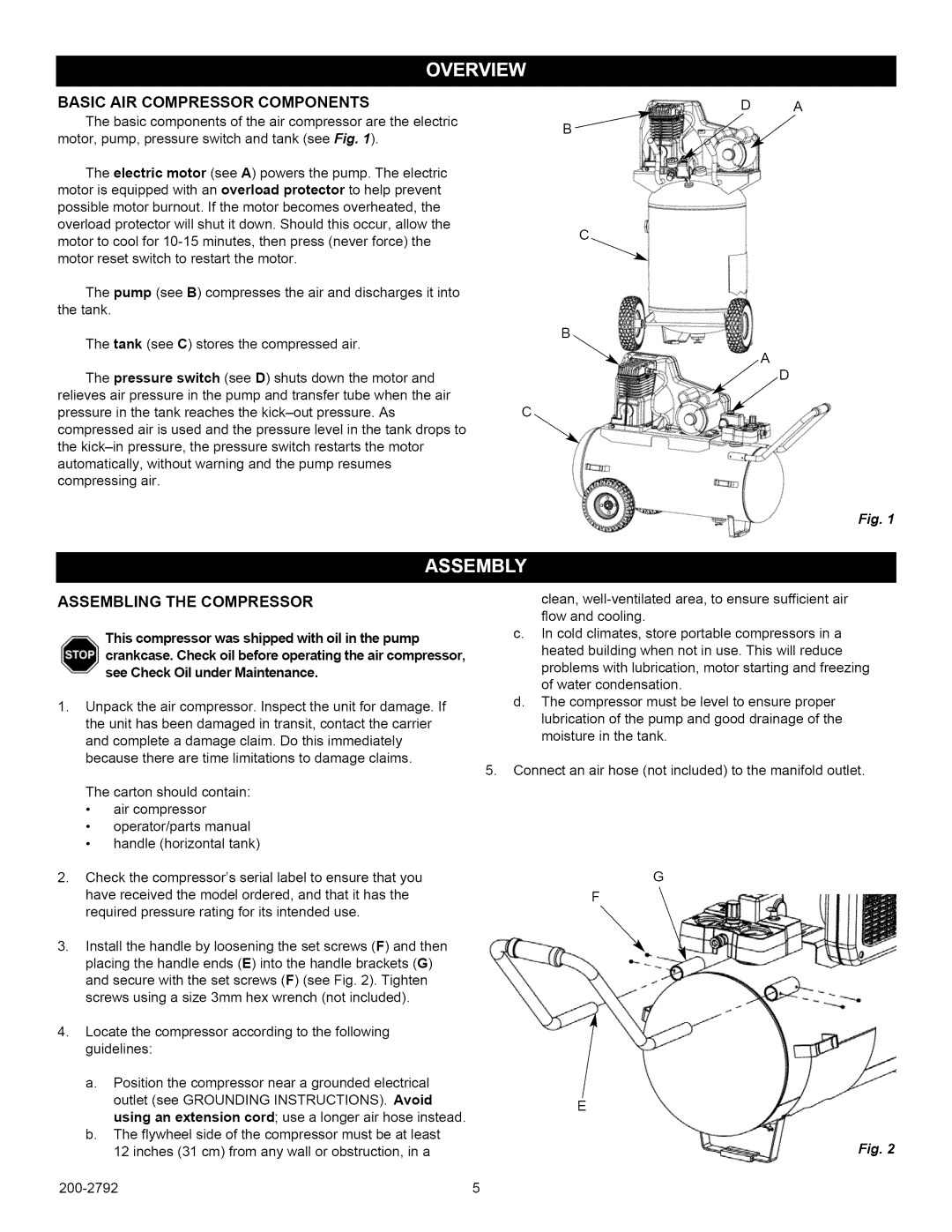 Craftsman 921.16475, 921.16474 owner manual Assembling the Compressor, Basic AIR Compressor, Components 