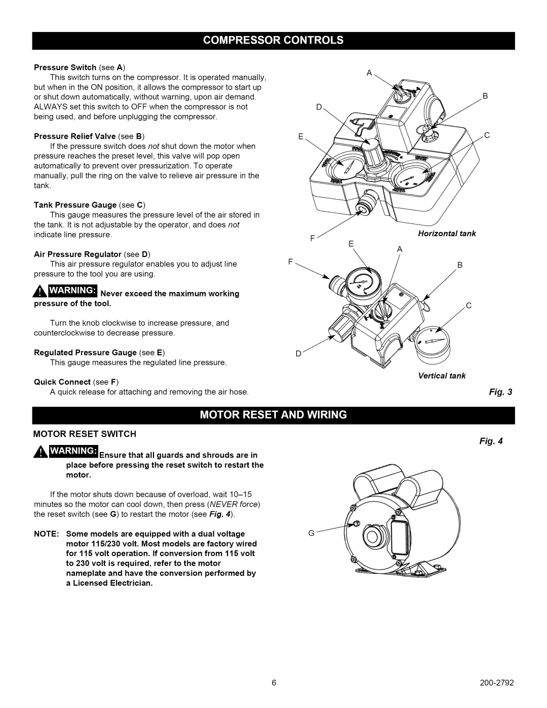 Craftsman 921.16474, 921.16475 owner manual Motor Reset Switch 