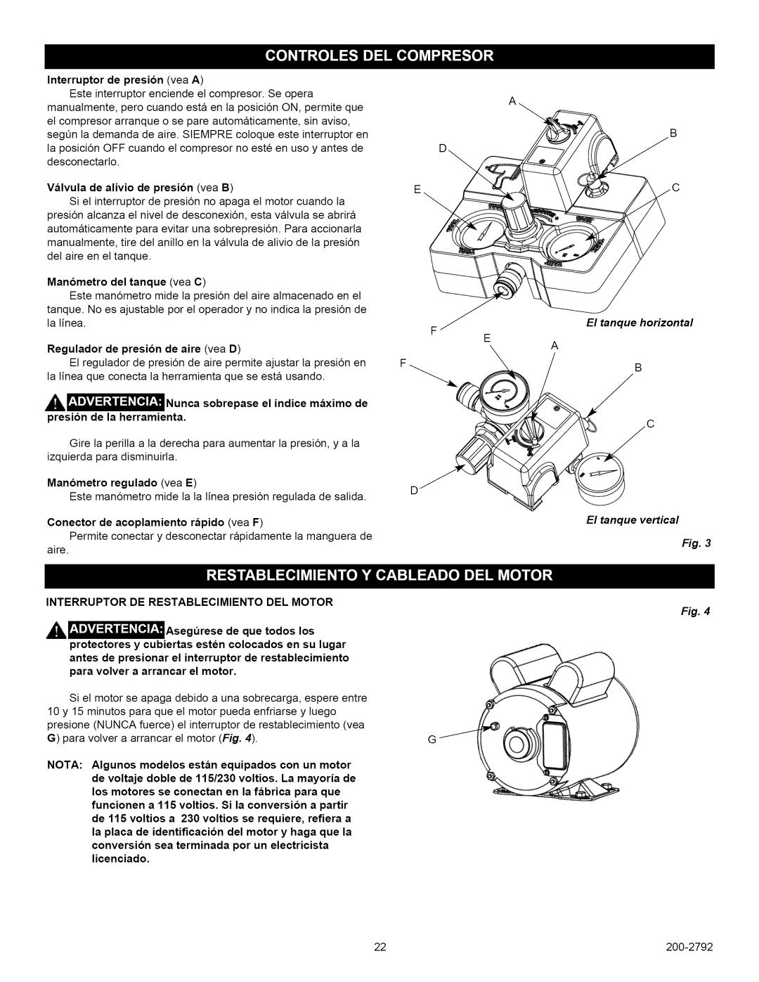 Craftsman 921.16474, 921.16475 owner manual Manometro del tanque vea C 