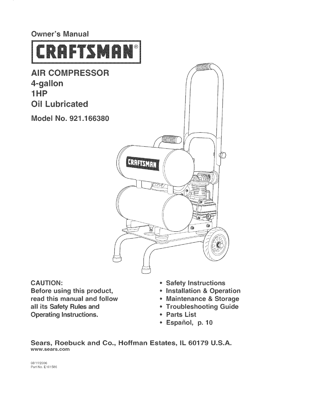 Craftsman 921.16638 operating instructions Mode No 