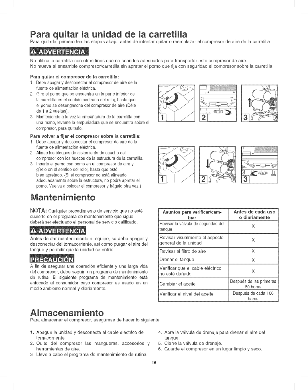 Craftsman 921.16638 operating instructions Para quitar Ja unidad de la carretilJa, Mantenimiento 