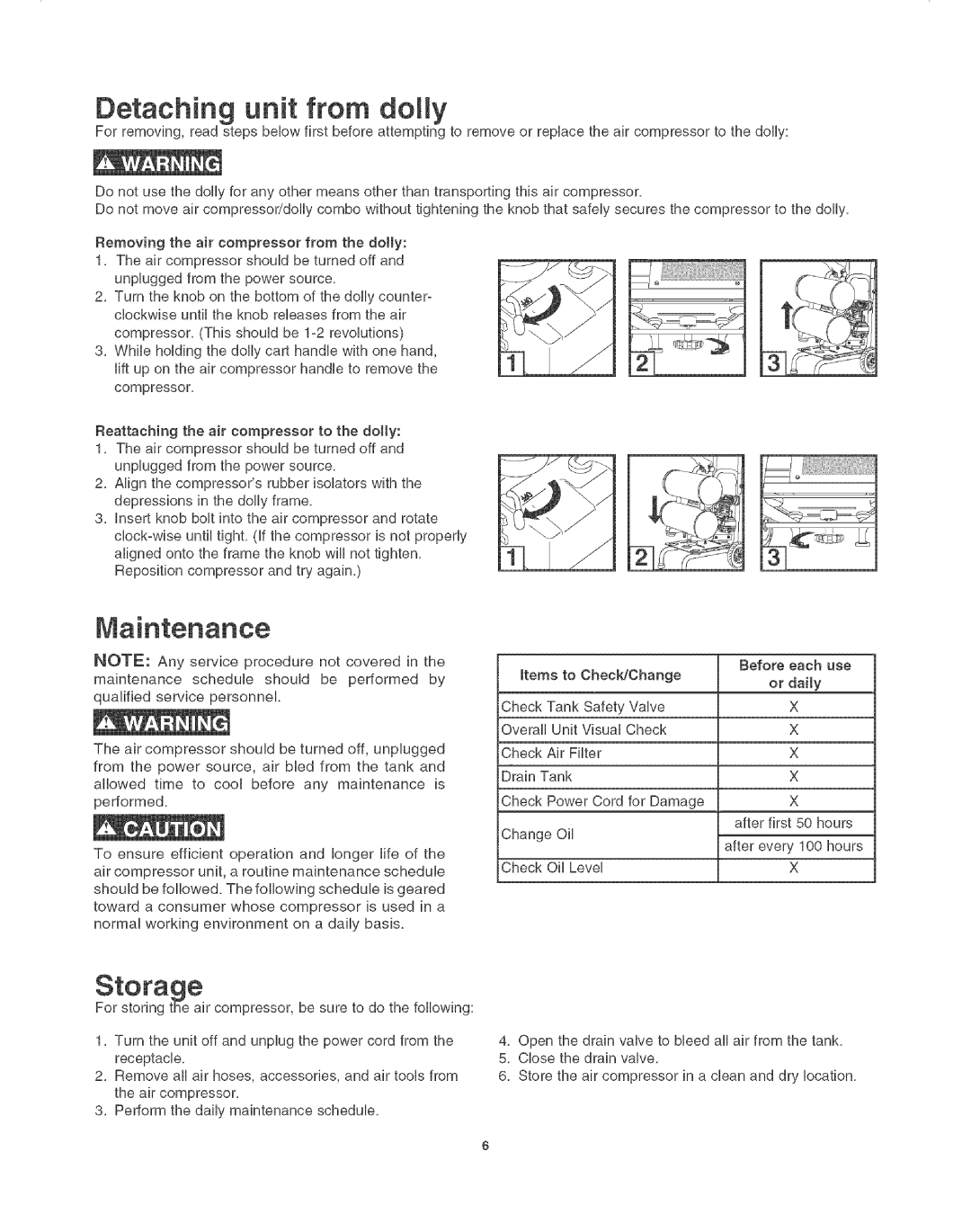 Craftsman 921.16638 operating instructions Ing unit from dolly, Storage 