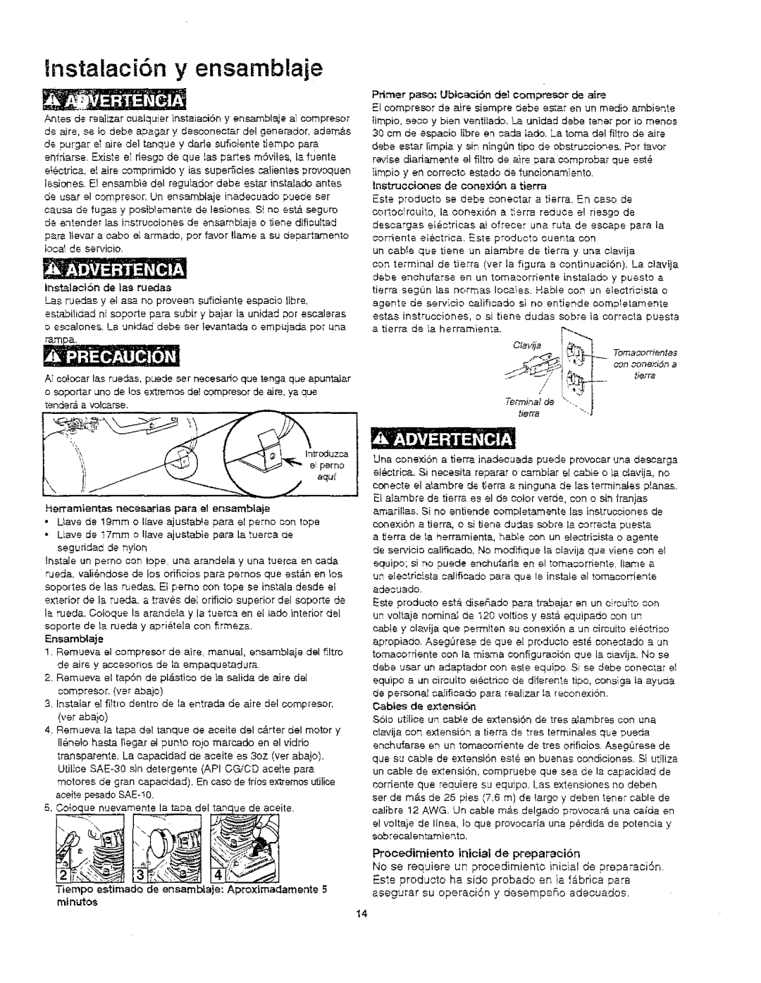 Craftsman 921.166390 owner manual Lnstalaci6n y ensamblaje, Tierra 