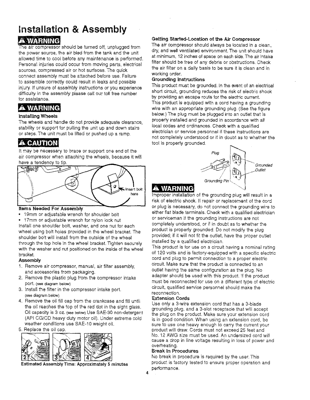 Craftsman 921.166390 owner manual Installation & Assembly, Installing Wheels 