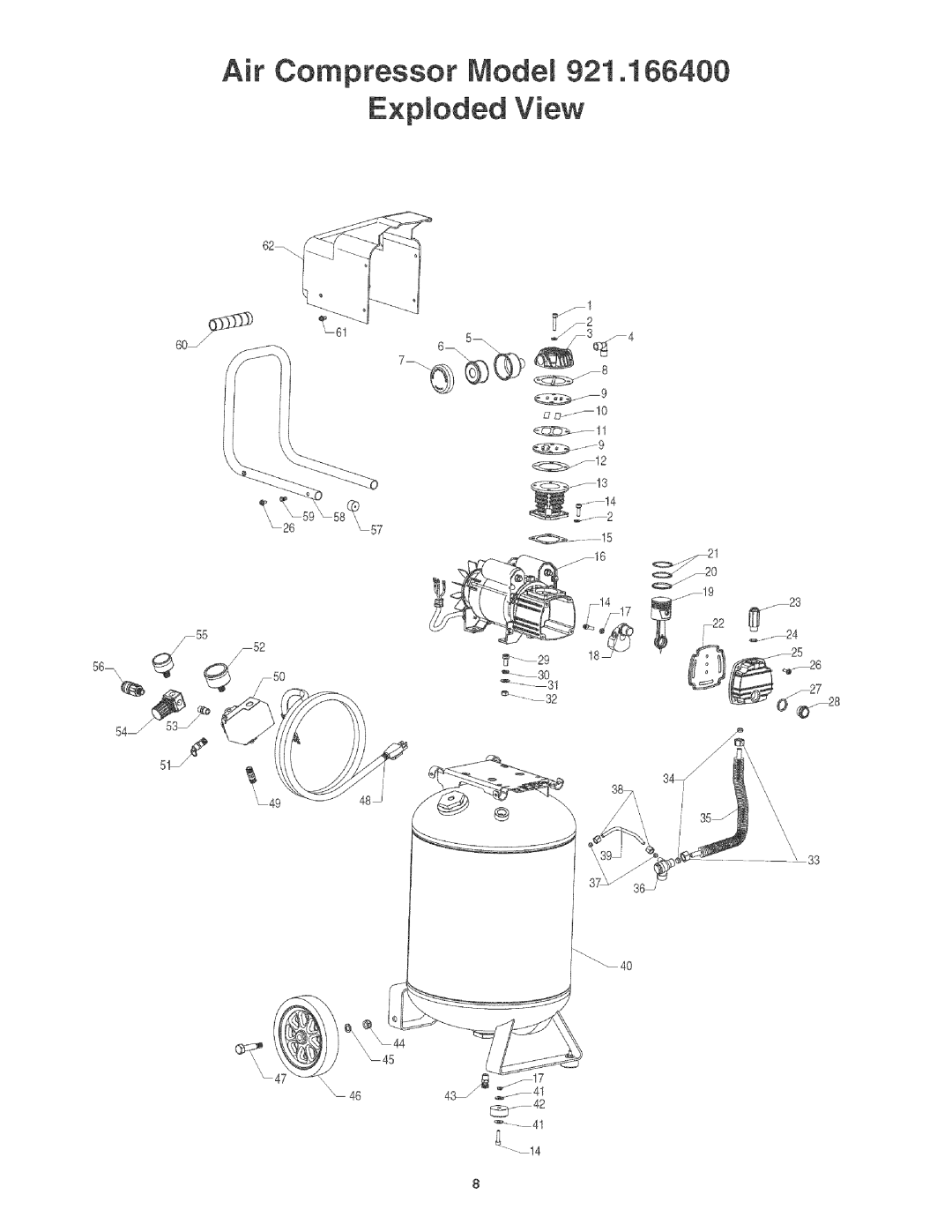 Craftsman 921.1664 operating instructions Air Compressor Model Exploded View 