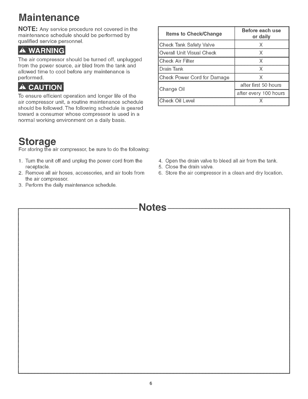 Craftsman 921.1664 operating instructions Maintenance, Storage 