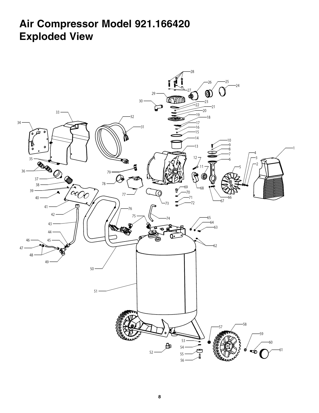 Craftsman owner manual Air Compressor Model 921.166420 Exploded View 