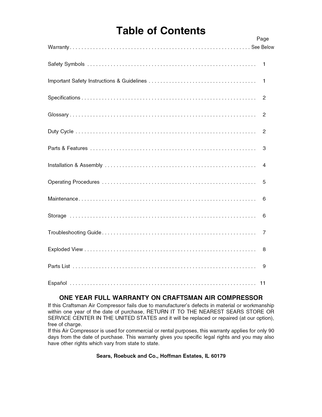 Craftsman 921.16642 owner manual Contents 