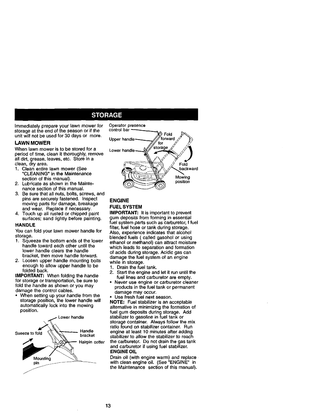 Craftsman 944.36153 owner manual Handle, Engine Fuel System, Engine OIL 