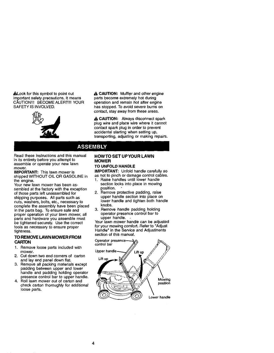 Craftsman 944.36153 Safety is Involved, To Remove Lawn Mower from, Howto SET Upyour Lawn Mower To Unfold Handle 