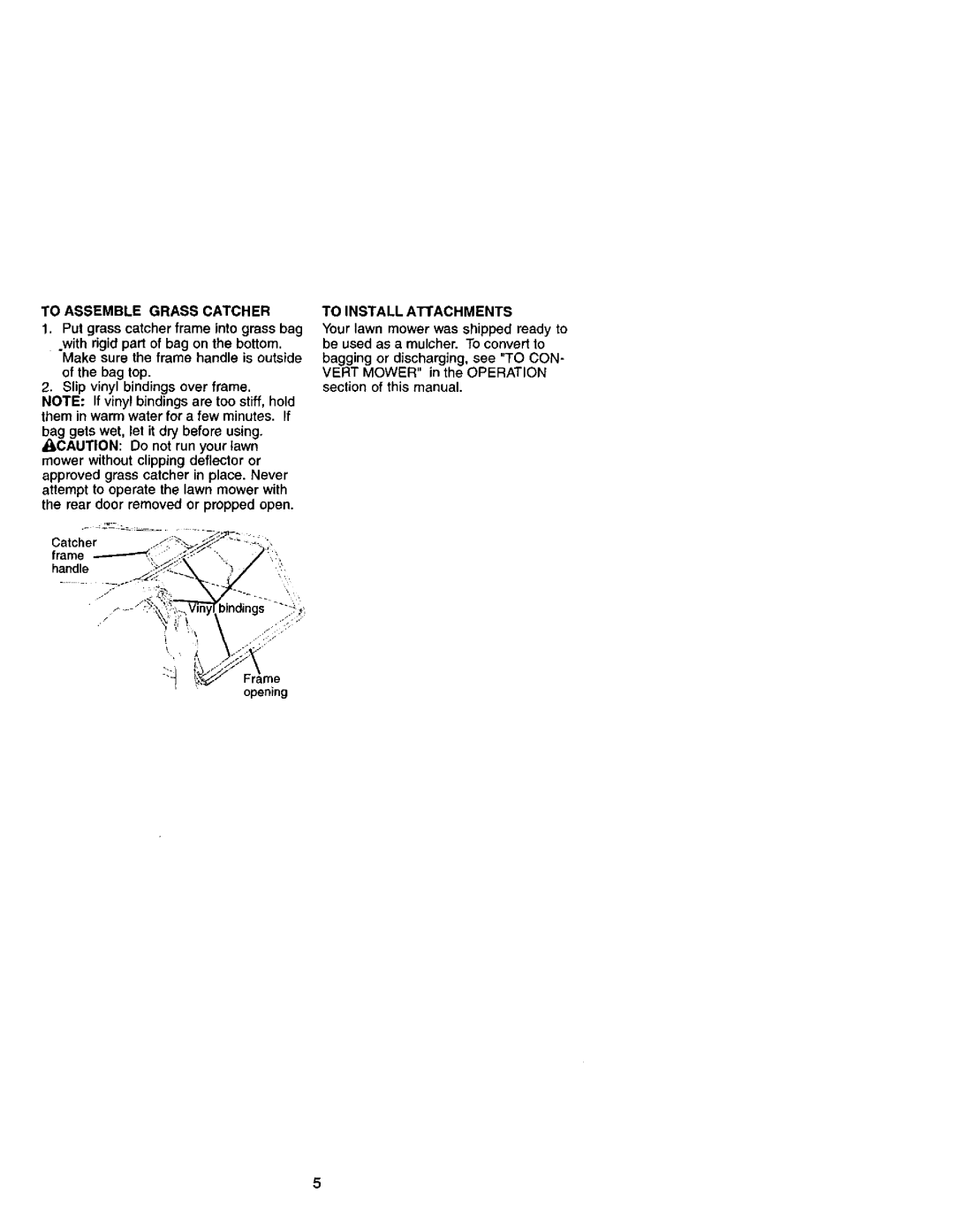 Craftsman 944.36153 owner manual To Assemble Grass Catcher, Handle Opening, To Install Attachments 