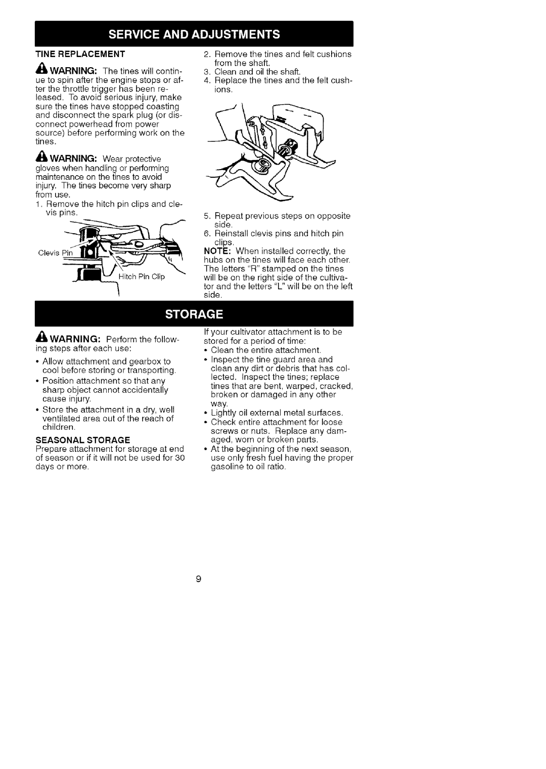 Craftsman C944.511580 instruction manual Tine Replacement 