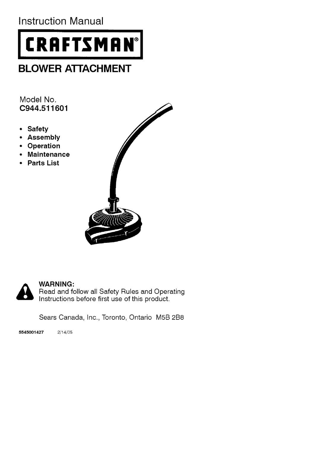 Craftsman C944.511601 instruction manual €Raftsma#J 