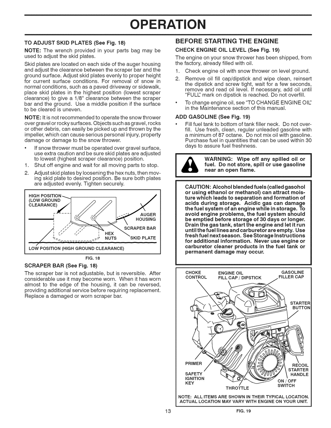 Craftsman 944.528398 owner manual Operation, Before Starting The Engine 