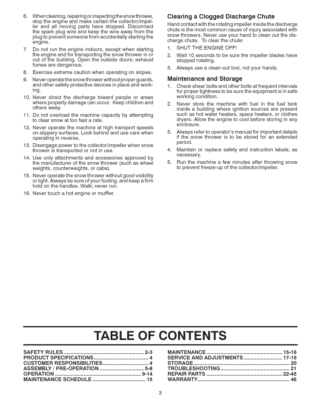 Craftsman 944.528398 owner manual Contents 