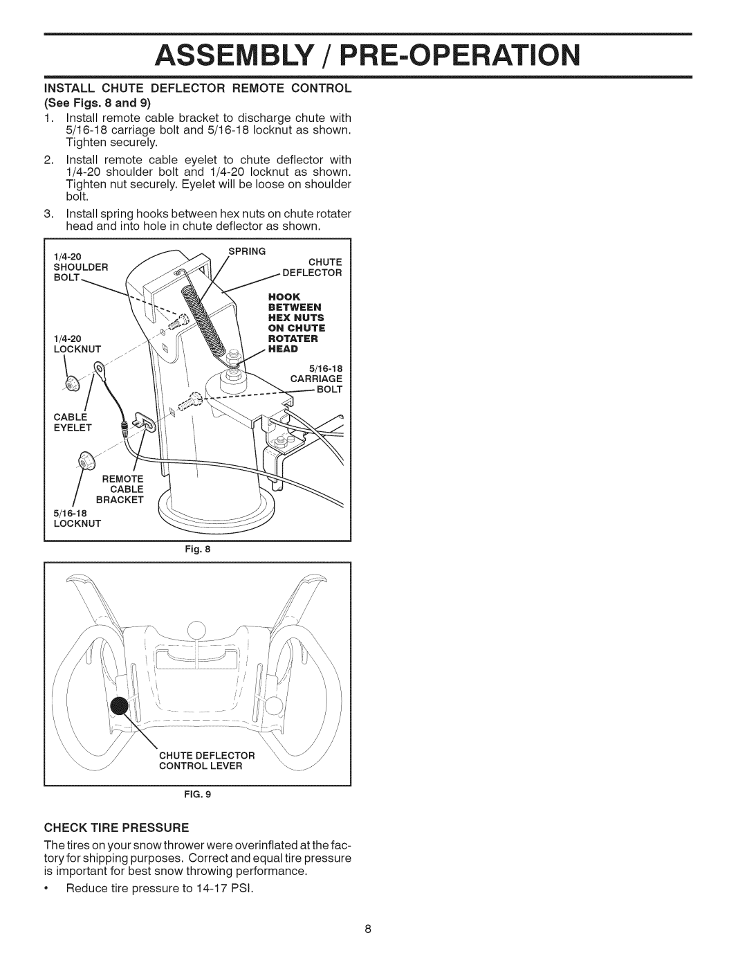 Craftsman 944.528398 owner manual Asse Bly/Pre-Operation, iNSTALL CHUTE DEFLECTOR REMOTE CONTROL 