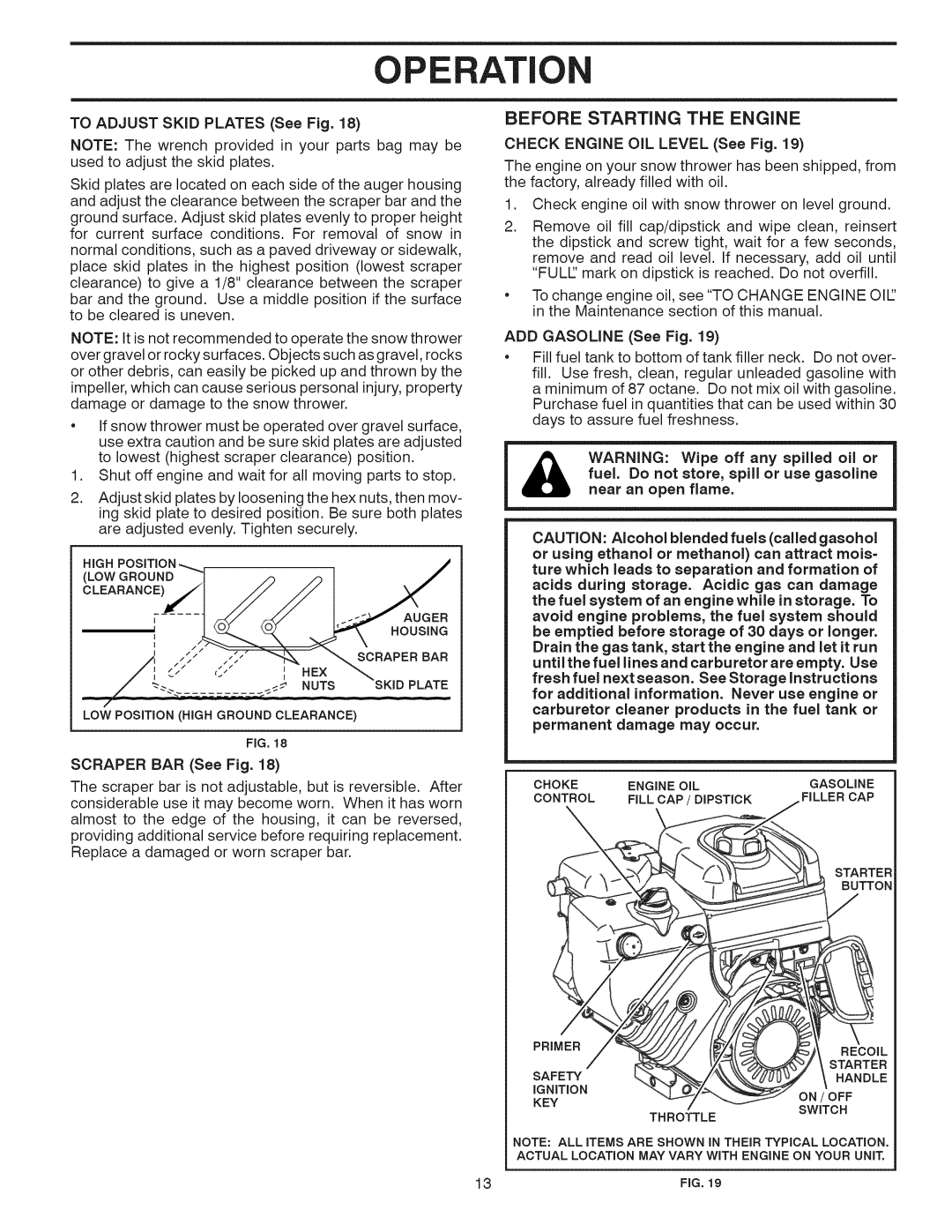 Craftsman 944.528398 owner manual Before Starting the Engine 