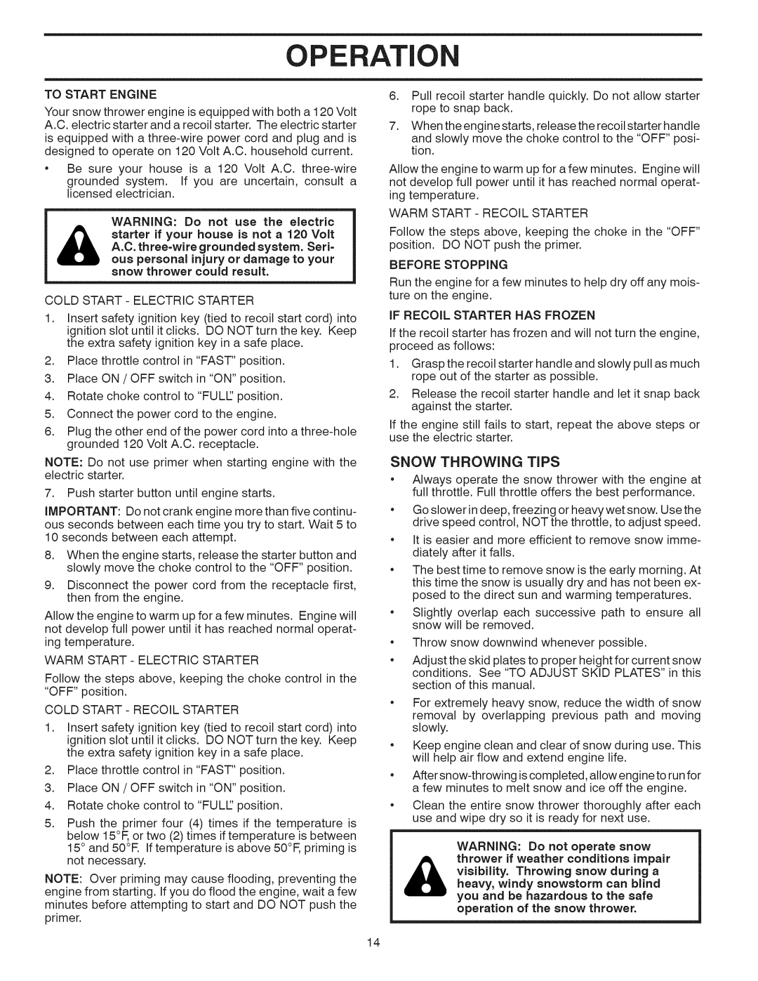 Craftsman 944.528398 owner manual To Start Engine, Before Stopping 