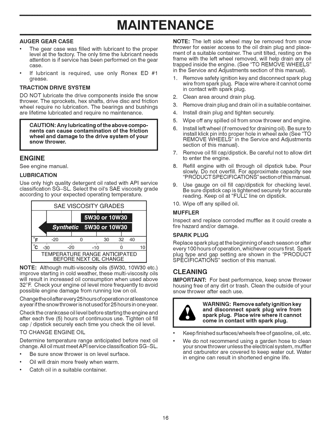 Craftsman 944.528398 owner manual Engine, Cleaning 