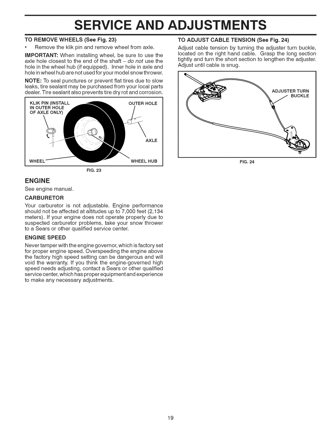 Craftsman 944.528398 owner manual Carburetor, Engine Speed 