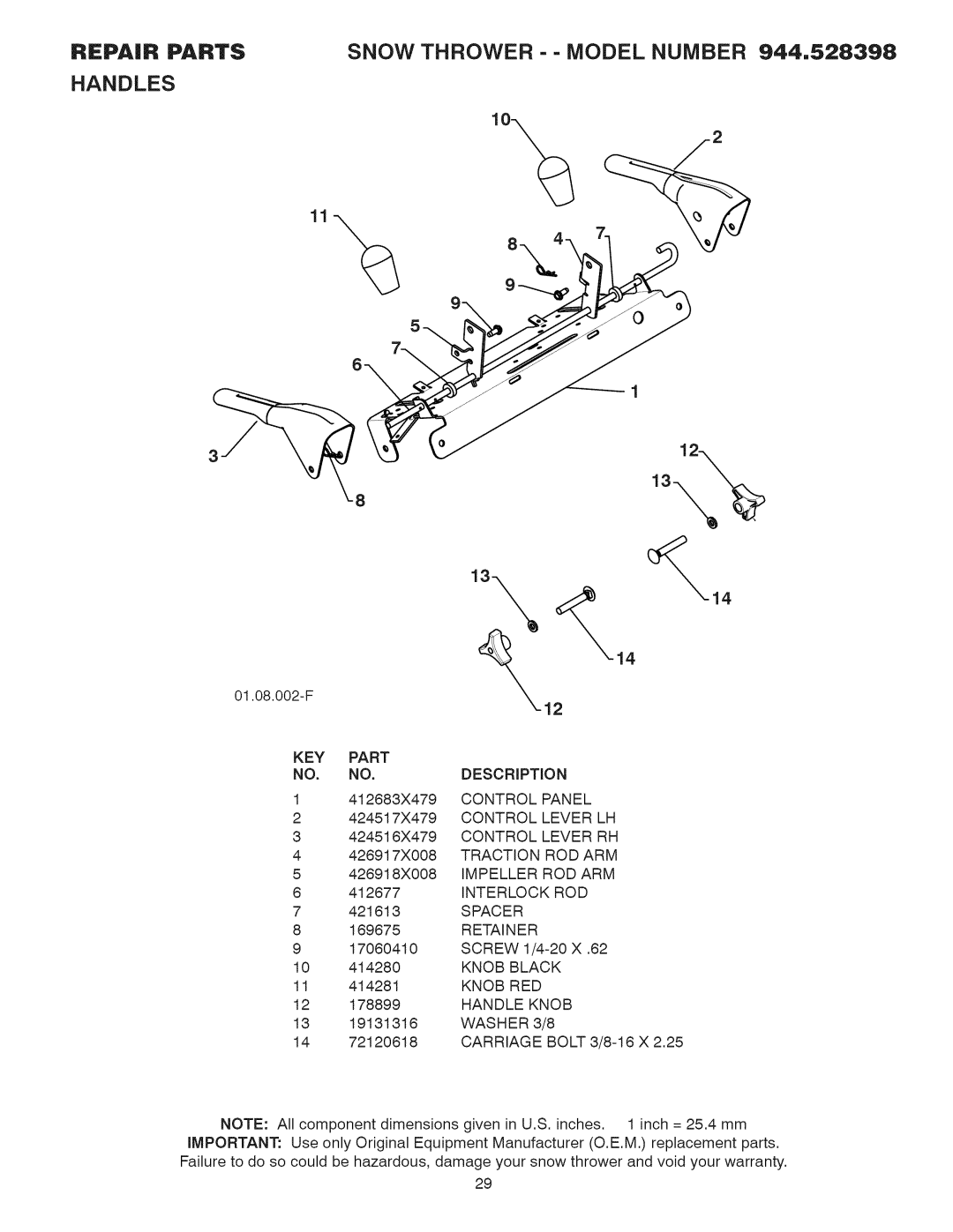 Craftsman 944.528398 owner manual Spacer 