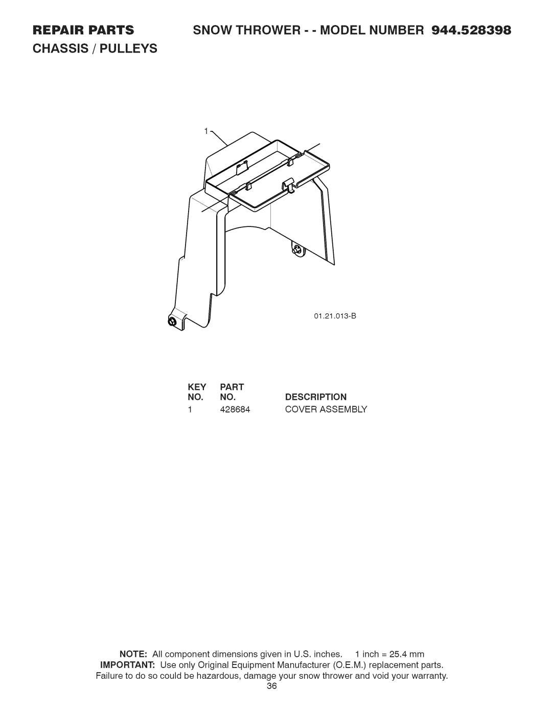 Craftsman 944.528398 owner manual Cover Assembly 