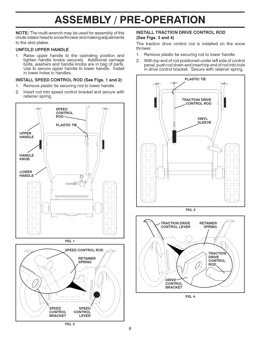 Craftsman 944.528398 owner manual Asse BLY/PRE-OPERATION, Unfold Upper Handle, Install Traction Drive Control ROD 