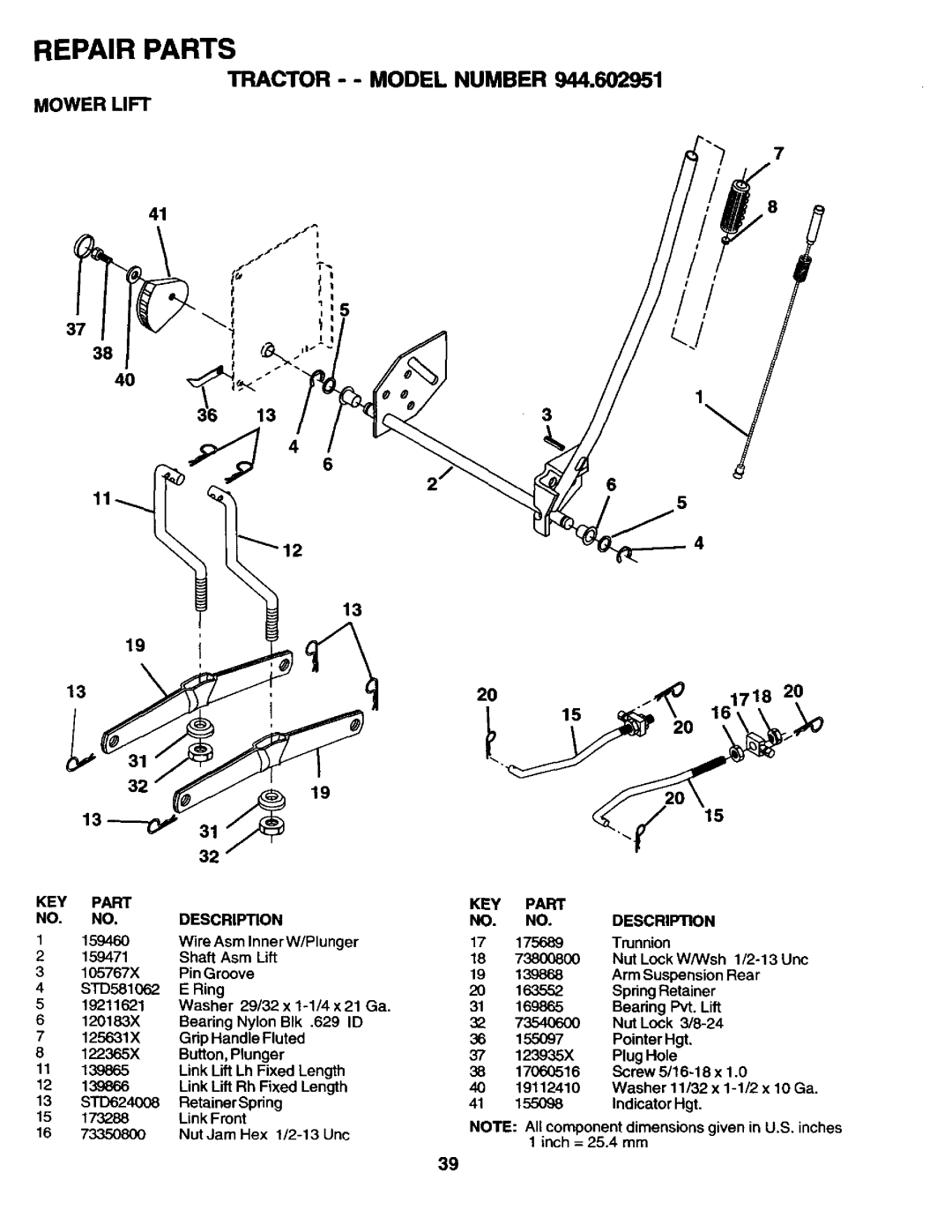 Craftsman 944.602951 owner manual Mower Lift, 20..,., 161718 1520 