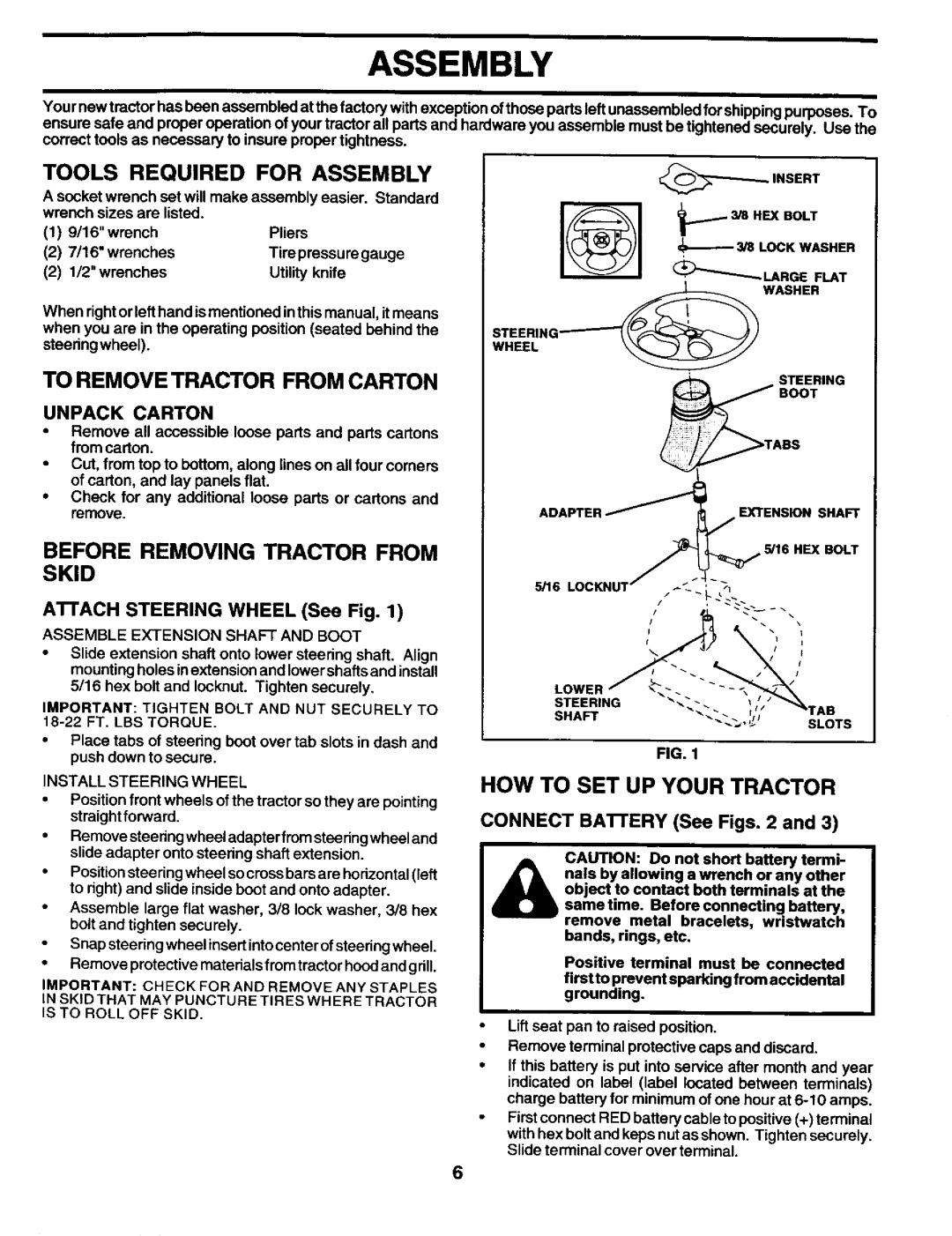 Craftsman 944.602951 Tools Required for Assembly, To Removetractor from Carton, Before Removing Tractor from Skid 