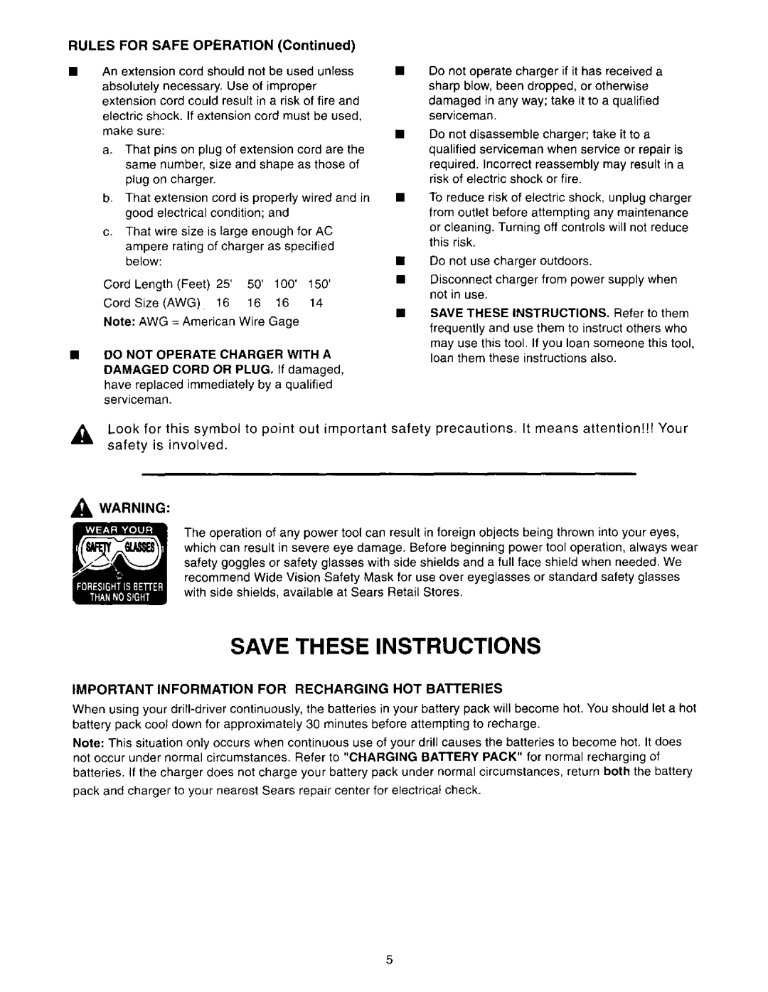 Craftsman 973.11077 owner manual Rules for Safe Operation, Do not Operate Charger with a 